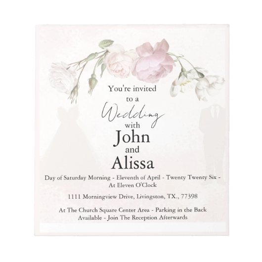 Soft Pink Roses & Bride and Groom Collection Notep ノートパッド (正面)