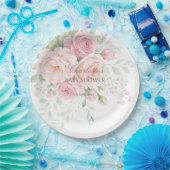 soft pink roses floral paper plates ペーパープレート (パーティー)