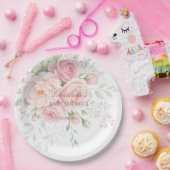 soft pink roses floral paper plates ペーパープレート (パーティー)