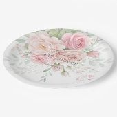 soft pink roses floral paper plates ペーパープレート (アングル)