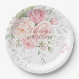 soft pink roses floral paper plates ペーパープレート