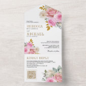 Soft Pink Roses Floral QR Code Wedding オールインワン招待状 (内側)