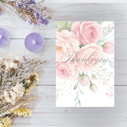 soft pink roses floral thank you card サンキューカード