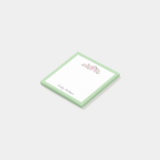 Soft Pink Roses Notes with Name ポストイット (アングル)