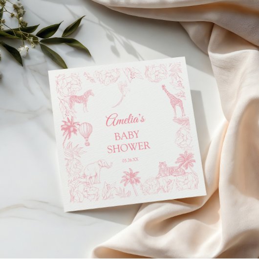 Soft Pink Safari Jungle Animals Baby Shower スタンダードカクテルナプキン
