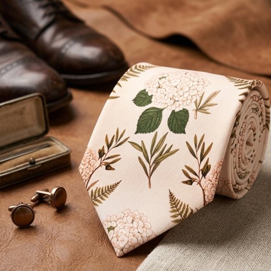Soft Pink & Sage Botanical ネクタイ