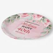 Soft Pink & Sage Green Roses Any Year Birthday ペーパープレート (アングル)