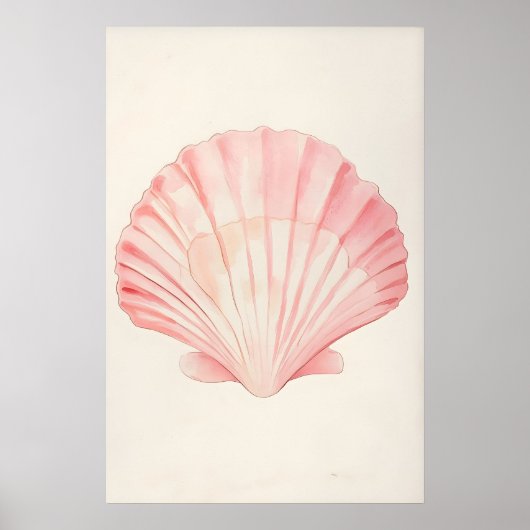 Soft Pink Seashell Print Watercolor Coastal Wall ポスター (正面)