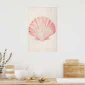 Soft Pink Seashell Print Watercolor Coastal Wall ポスター (キッチン)