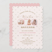 Soft Pink Snowflake Winter Onederland 1st Birthday 招待状 (正面/裏面)