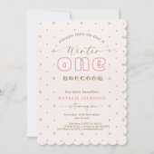 Soft Pink Snowflake Winter Onederland Turning One 招待状 (正面)