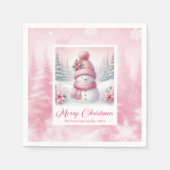 Soft Pink Snowman Winter Scene Christmas Napkins  スタンダードカクテルナプキン (正面)