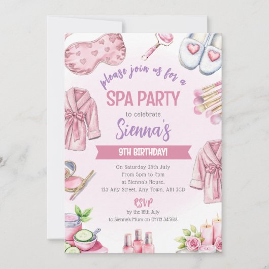 Soft Pink Spa Party Invitation - Relax & Pamper 招待状 (正面)