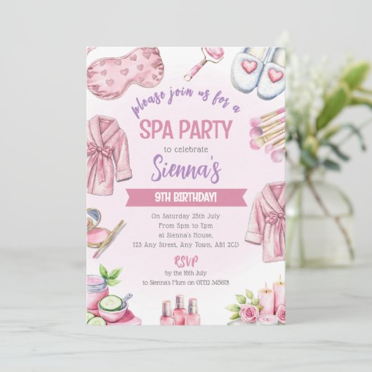 Soft Pink Spa Party Invitation - Relax & Pamper 招待状 (スタンド正面)