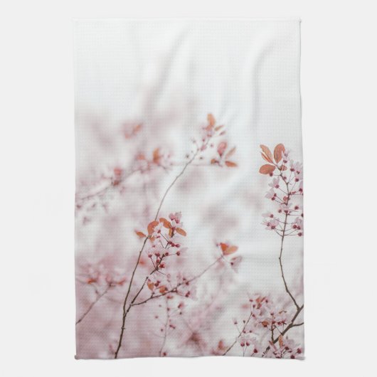 Soft Pink Spring Blossoms, Minimal Floral キッチンタオル (縦)