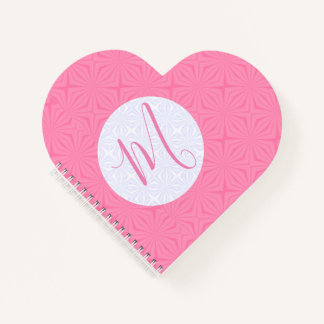 Soft Pink Squiggly Square Personal Initial Heart ノートブック