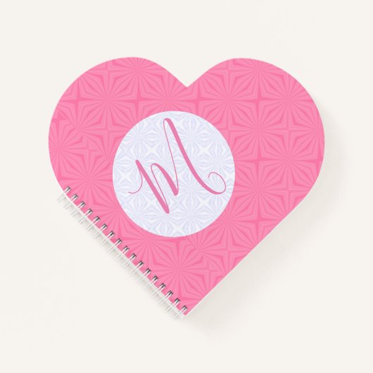 Soft Pink Squiggly Square Personal Initial Heart ノートブック (正面)