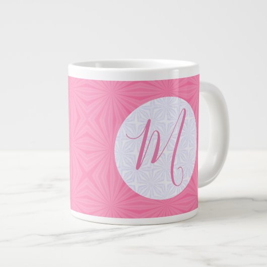 Soft Pink Squiggly Squares Personalized Initial ジャンボコーヒーマグカップ (正面右)