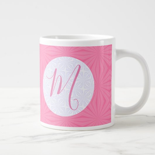 Soft Pink Squiggly Squares Personalized Initial ジャンボコーヒーマグカップ (右)