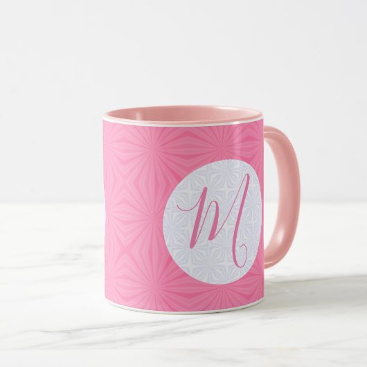 Soft Pink Squiggly Squares Personalized Initial マグカップ (正面右)