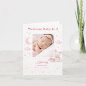 Soft Pink Stars & Moon Baby Birth Announcement カード (正面)