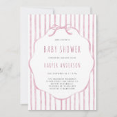 Soft Pink Stripes with Frame Girl Baby Shower 招待状 (正面)