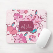 Soft Pink Teal Floral Monogram Design Custom Name マウスパッド (マウス)
