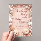 Soft Pink Teddy Bear Birthday Invitation アクリル招待状 (インサイチュ (ポータブル))