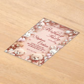 Soft Pink Teddy Bear Birthday Invitation アクリル招待状 (レイダウン)