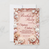 Soft Pink Teddy Bear Birthday Invitation 出欠カード (正面)