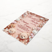 Soft Pink Teddy Bear Birthday Invitation 箔招待状 (回転した状態)