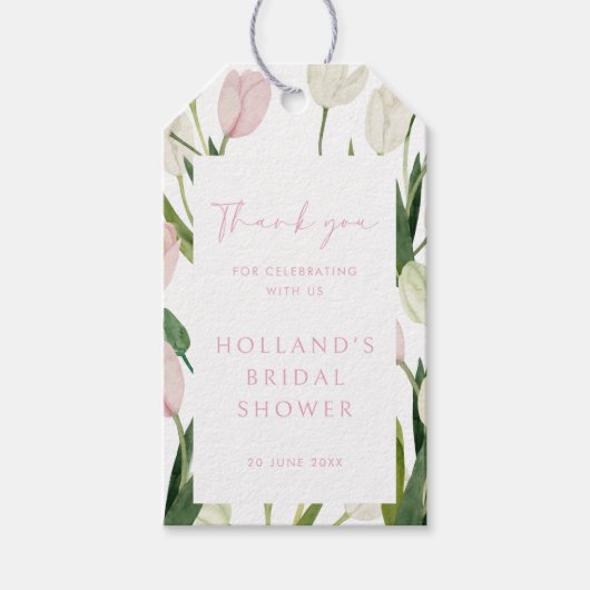 Soft Pink Tulip Bridal Shower ギフトタグ (正面)