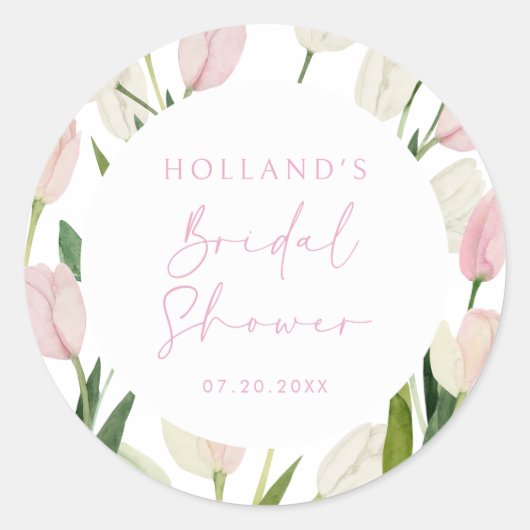 Soft Pink Tulip Bridal Shower ラウンドシール (正面)