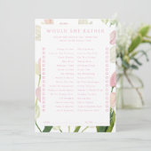 Soft Pink Tulip Bridal Would She Rather Game Card 招待状 (スタンド正面)