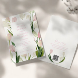 Soft Pink Tulip QR Code Bridal Shower 招待状