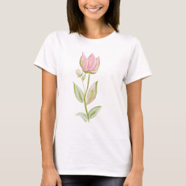 Soft Pink Tulip Watercolor Botanical Illustration Tシャツ