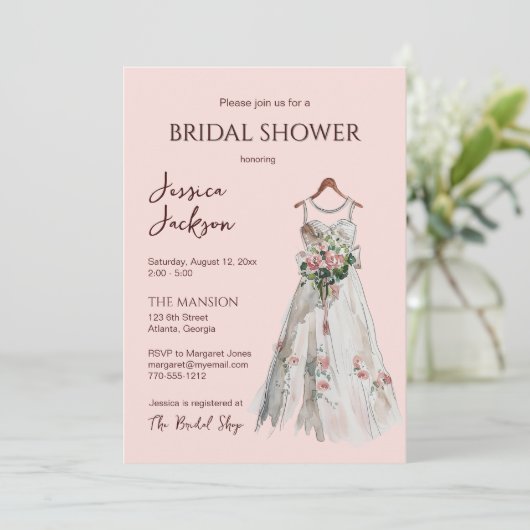 Soft Pink Watercolor Bridal Gown Shower Invitation (スタンド正面)