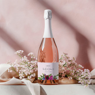 Soft Pink Watercolor Floral Beverage Label Set スパークリングワインラベル