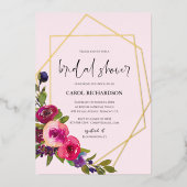 Soft Pink Watercolor Floral Birdal Shower  箔招待状 (正面)