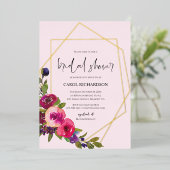 Soft Pink Watercolor Floral Birdal Shower  箔招待状 (立ち正面)