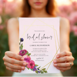 Soft Pink Watercolor Floral Birdal Shower  箔招待状