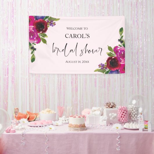 Soft Pink Watercolor Floral Bridal Shower Banner 横断幕 (パーティー)