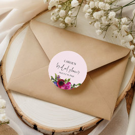 Soft Pink Watercolor Floral Bridal Shower Sticker ラウンドシール