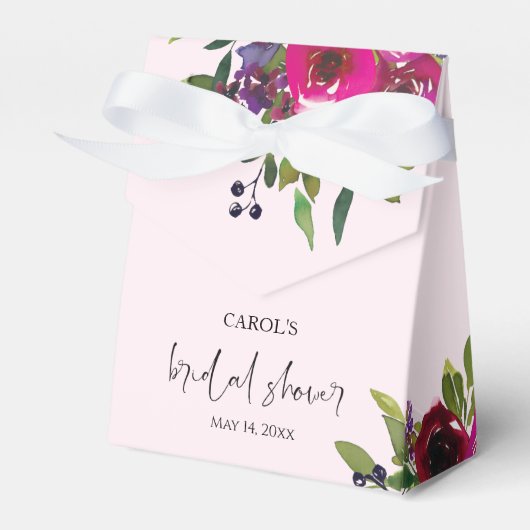 Soft Pink Watercolor Floral Favor Box フェイバーボックス (正面サイド)