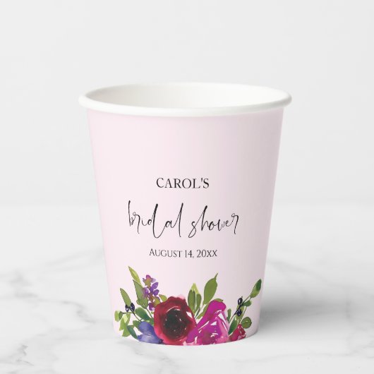 Soft Pink Watercolor Floral Paper Cup 紙コップ (正面)
