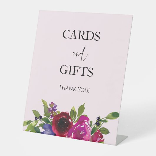 Soft Pink Watercolor Floral Pedestal Sign 台座サイン (正面)