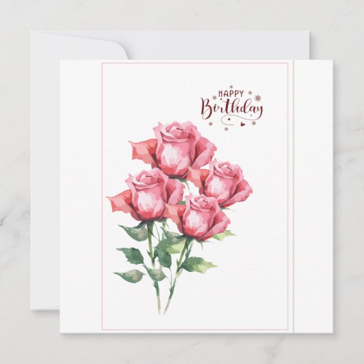 Soft Pink Watercolor Roses Flat Birthday Card カード (正面)