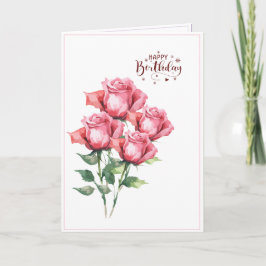 Soft Pink Watercolor Roses Folded Birthday Card カード