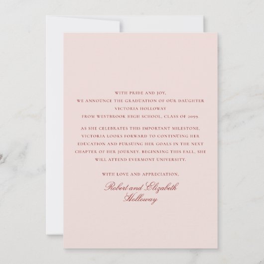 Soft Pink White Stamp Graduation Announcement card 招待状 (裏面)