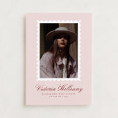 Soft Pink White Stamp Graduation Announcement card 招待状